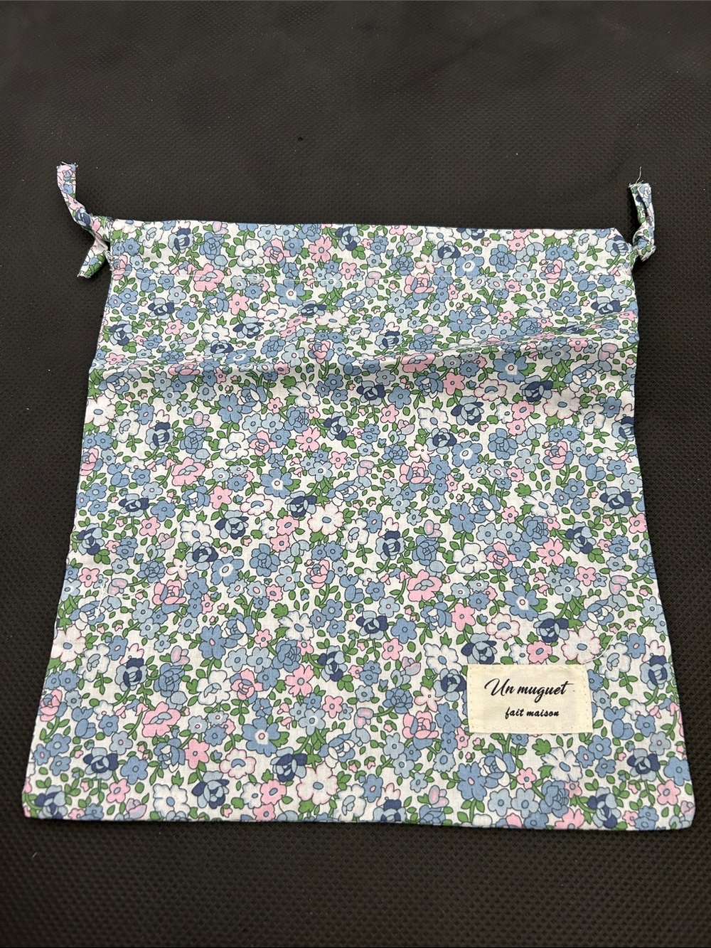 Floral Drawstring Pouch - Blue & Pink flowers